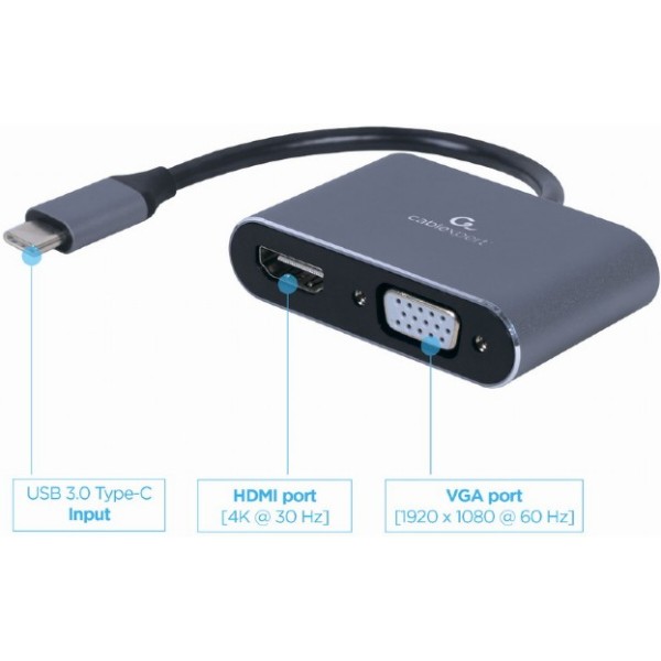 Фото - Перехідник Cablexpert USB-C - HDMI/VGA (A-USB3C-HDMIVGA-01)
