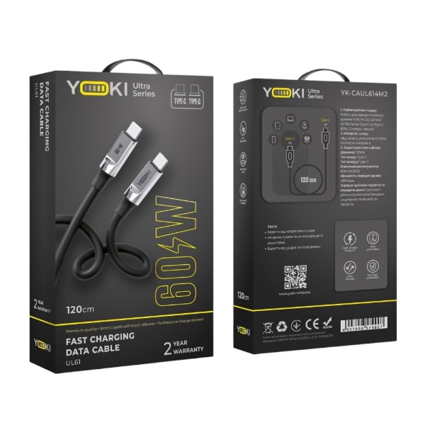Фото - Кабель YOKI ULTRA Type-C to Type-C 60W 1.2m Black (YK-UL61)