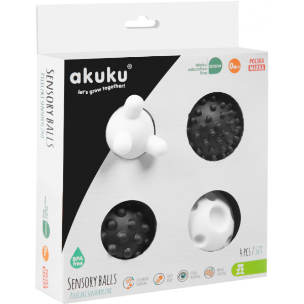 Фото - М'ячик для малюка Akuku Набір сенсорних кульок, чорно-білий (A0469)