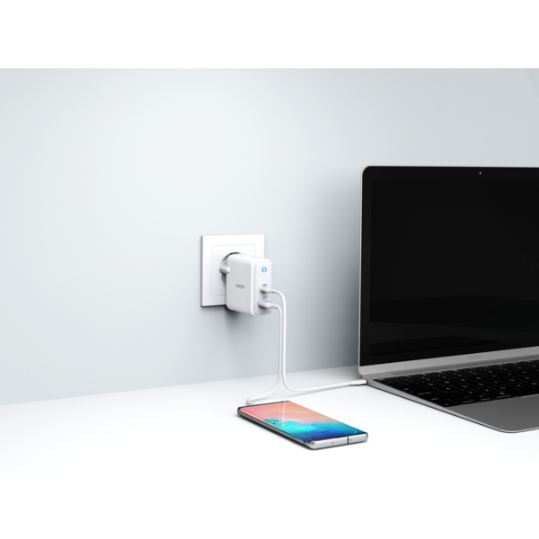 Фото - Мережевий зарядний пристрій Anker PowerPort+ Atom III 45W USB-C+15W USB-A White (A2322G21)