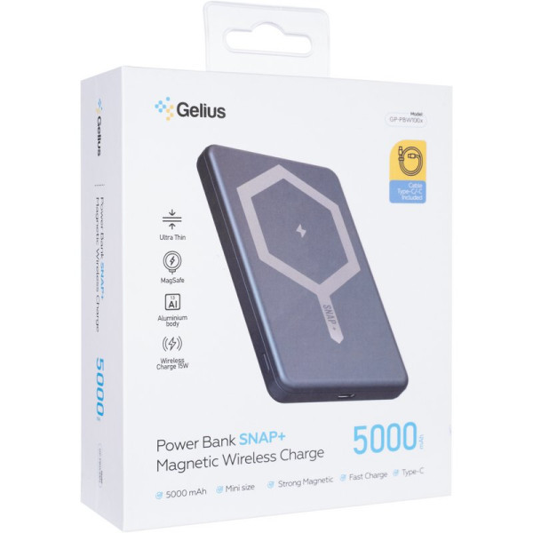 Фото - Батарея мобильная Gelius Snap+ Magnetic Wireless Charge GP-PBW100x 5000mAh (99749)