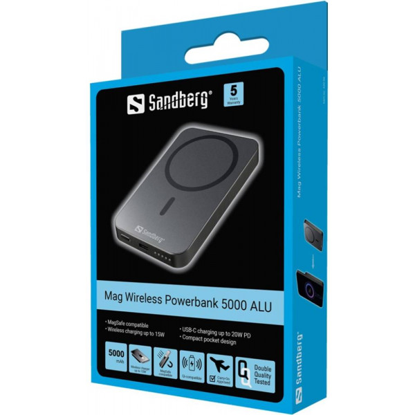 Фото - Батарея мобільна Sandberg Mag Wireless 5000mAh 20W 1USB-C Qi Wireless 15W (SAND_420-96)