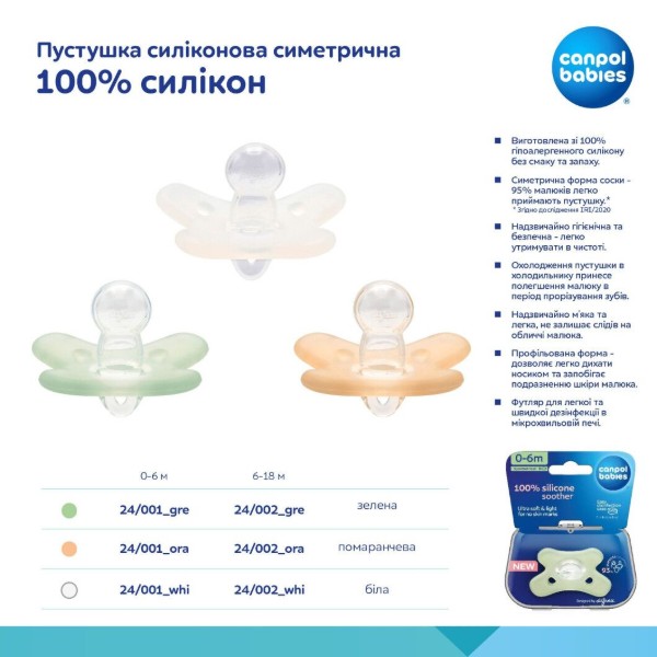 Фото - Симметричная пустышка Canpol babies 6-12 мес - оранжевая (24/002_ora)