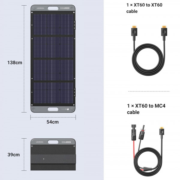 Фото - Портативна сонячна панель UGREEN Solar Panel SC100 100W IP67 MPPT XT60+MC4 (15113_WV)