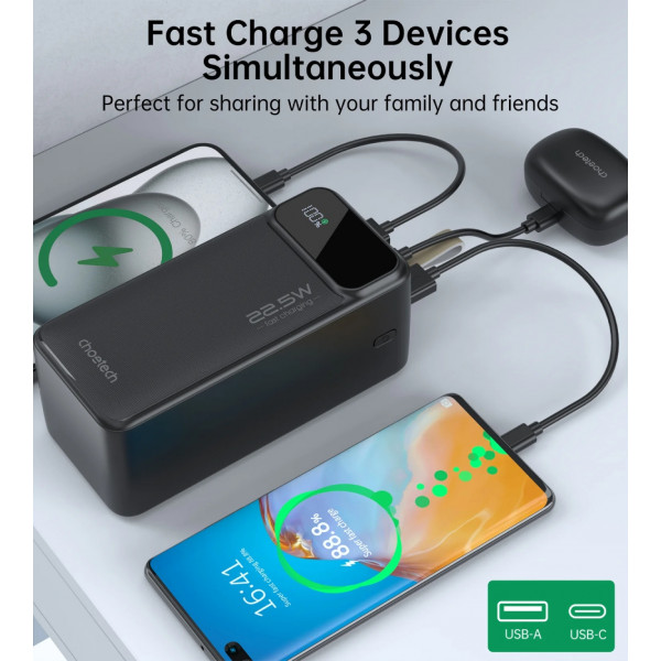 Фото - Батарея мобільна Choetech 50000mAh 22,5W PD QC3.0 Black (B732-ACBK)