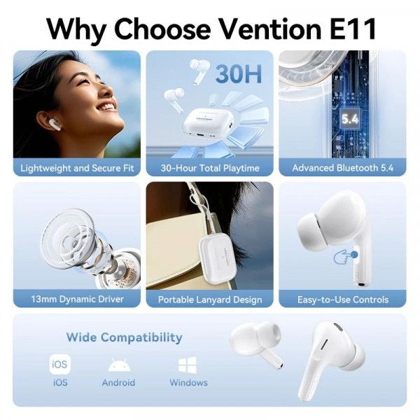 Фото - Наушники вкладыши беспроводные TWS Vention Elf Earbuds ECHO LITE E11 White (NBVW0)
