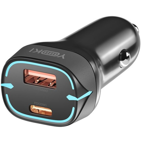 Фото - Автомобільний зарядний пристрій YOKI Led Series PD/QC 20W Black (YK-C20)