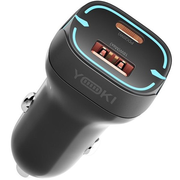 Фото - Автомобільний зарядний пристрій YOKI Led Series PD/QC 20W Black (YK-C20)