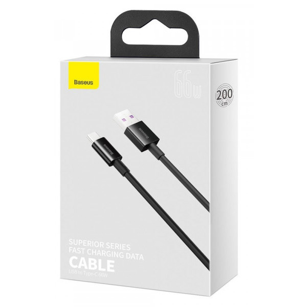Фото - Кабель синхронізації даних Baseus Superior Fast Charging USB-USB-C 2m Black (CATYS-A01)