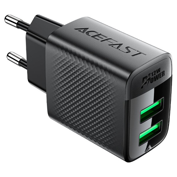 Фото - Сетевое зарядное устройство AceFast 2xUSB 12W (USB-Ax2) A86 Black (6974316283270)