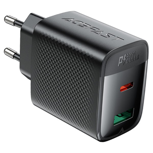 Фото - Сетевое зарядное устройство AceFast 2xUSB 45W (USB-C+USB-A) Gan A106 Black (6974316284031)