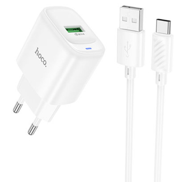 Фото - Мережевий зарядний пристрій HOCO C140A QC3.0 charger set (Type-C)(EU) White (6942007627832)
