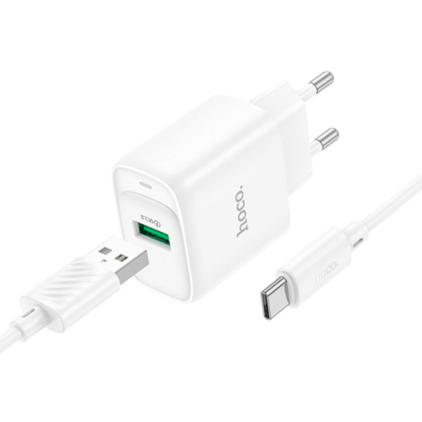 Фото - Мережевий зарядний пристрій HOCO C140A QC3.0 charger set (Type-C)(EU) White (6942007627832)