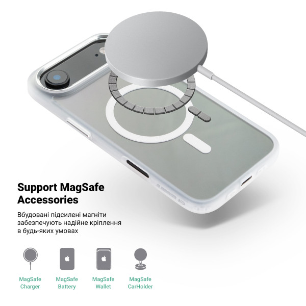 Фото - Чехол для смартфона Armorstandart Unit MagCase for Apple iPhone 17 Air Matte Clear Silver + Orange Button Set (ARM90583)