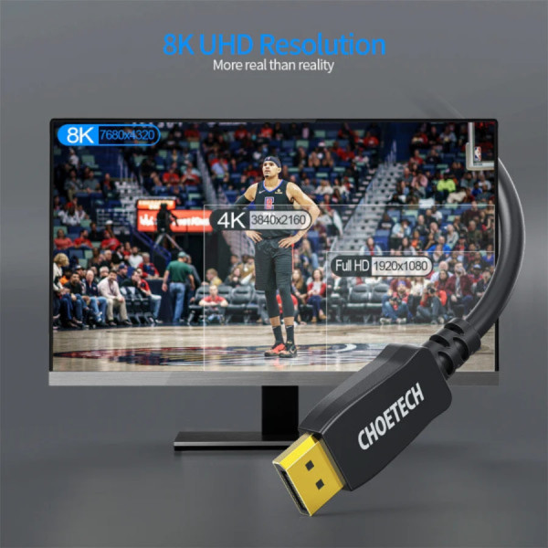 Фото - Кабель Choetech DisplayPort M - M 2.0 м V1.4 8K 60Hz (XDD01-V1-BK)