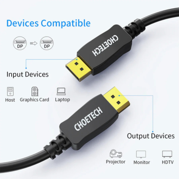 Фото - Кабель Choetech DisplayPort M - M 2.0 м V1.4 8K 60Hz (XDD01-V1-BK)