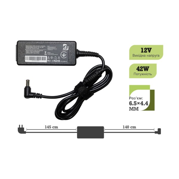 Фото - Зарядное устройство для ноутбука 1stCharger Samsung 42W 12V 3.5A 6.5x4.4 силовой кабель (AC1STSA42WD1)