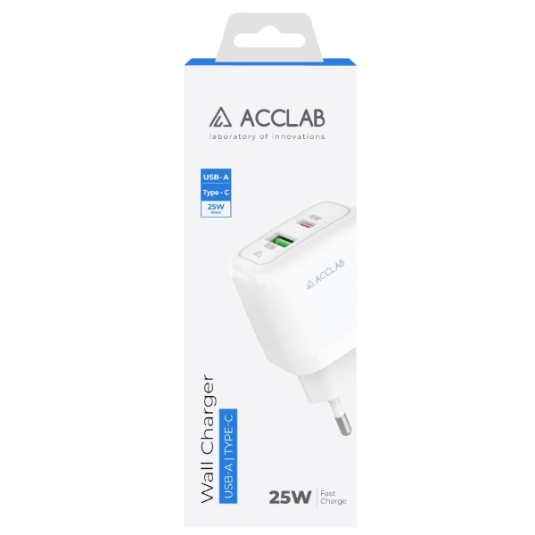 Фото - Сетевое зарядное устройство ACCLAB 25W USB-C PD+USB-A QC3.0 White (AL-TC252)