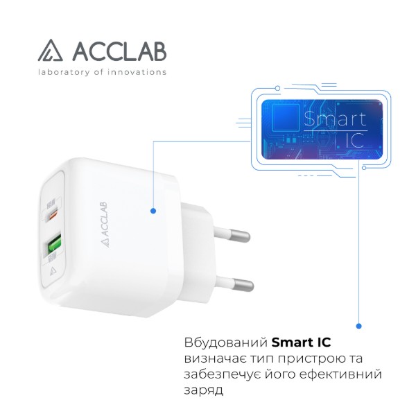 Фото - Сетевое зарядное устройство ACCLAB 25W USB-C PD+USB-A QC3.0 White (AL-TC252)