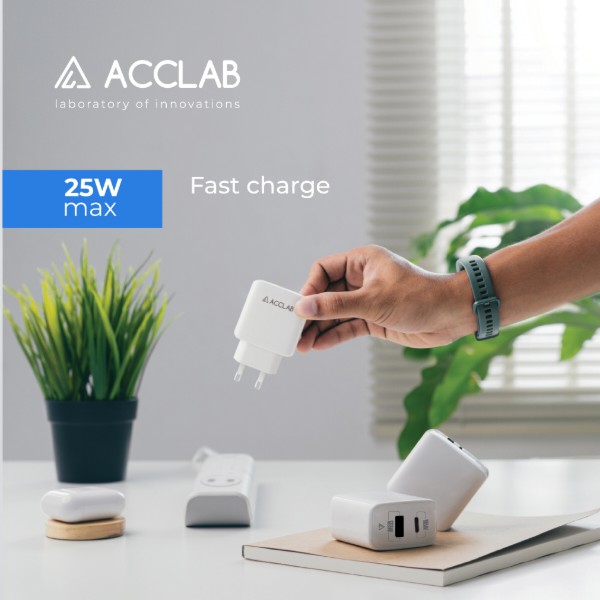Фото - Сетевое зарядное устройство ACCLAB 25W USB-C PD+USB-A QC3.0 White (AL-TC252)