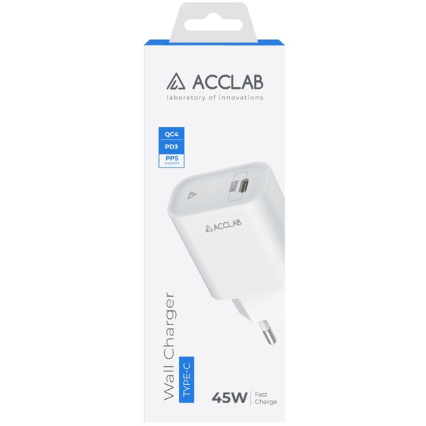 Фото - Мережевий зарядний пристрій ACCLAB 45W USB-C QC4.0 White (AL-TC451)