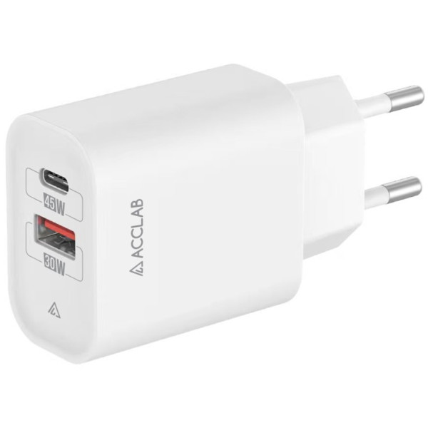 Фото - Мережевий зарядний пристрій ACCLAB 45W USB-C+USB-A QC4.0 White (AL-TC452)
