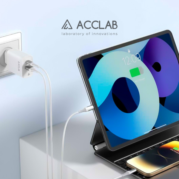 Фото - Мережевий зарядний пристрій ACCLAB 45W USB-C+USB-A QC4.0 White (AL-TC452)