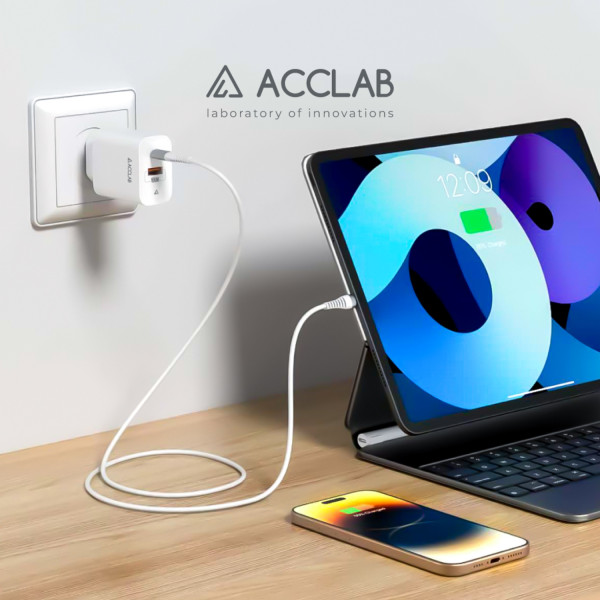 Фото - Мережевий зарядний пристрій ACCLAB 45W USB-C+USB-A QC4.0 White (AL-TC452)