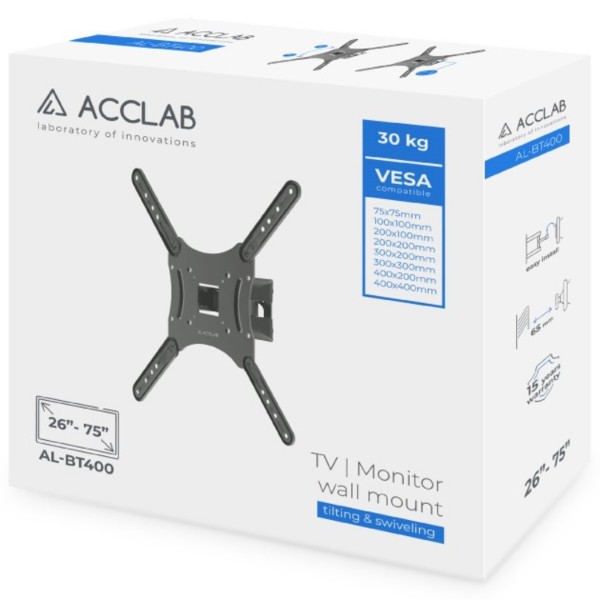 Фото - Кріплення для телевізора ACCLAB AL-BT400 26-55+Кабель HDMI 1.8 м + Органайзер (1283126631146)