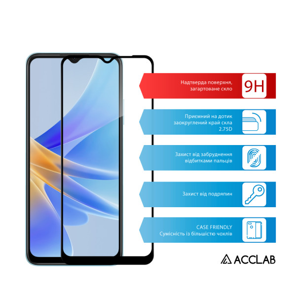 Фото - Защитное стекло для смартфона ACCLAB 9H for Oppo A17k / A15 / A16 / A17 / A18 / A38 4G / A55 5G / A57 / A58 5G / A77 Black (1283126593635)