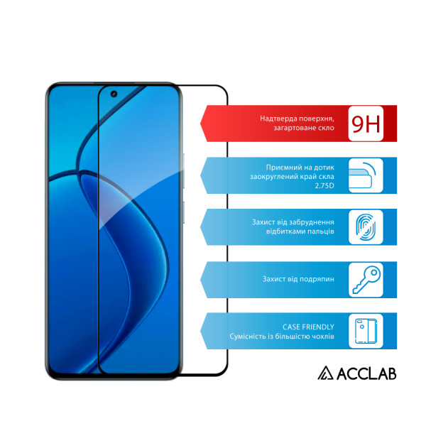 Фото - Защитное стекло для смартфона ACCLAB 9H for Realme 12 4G Black (1283126598869)