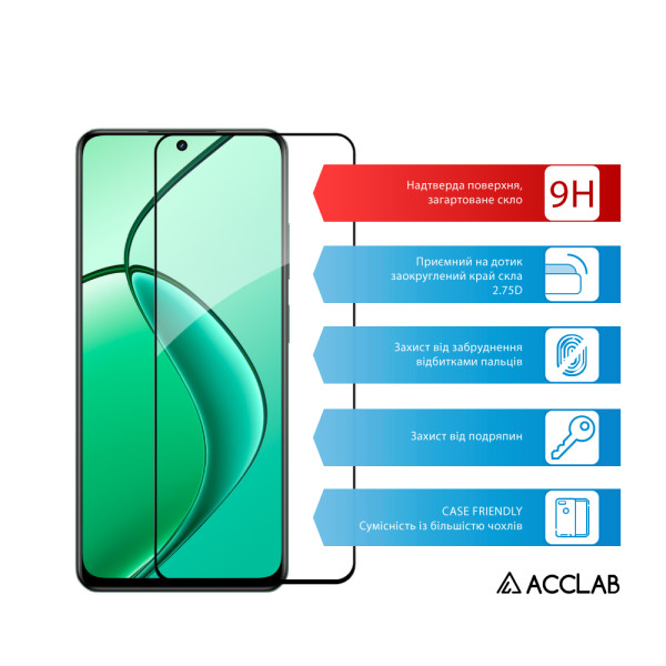 Фото - Защитное стекло для смартфона ACCLAB 9H for Realme 12+ Black (1283126592454)