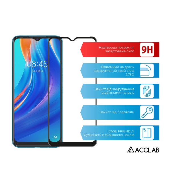 Фото - Захисне скло для смартфону ACCLAB 9H for Tecno Spark 7 Black (1283126529535)