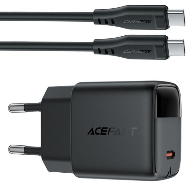 Фото - Сетевое зарядное устройство AceFast 1xUSB-C 20W Gan A113 Fast Charger + USB-C cable with digital display black (6974316284420)