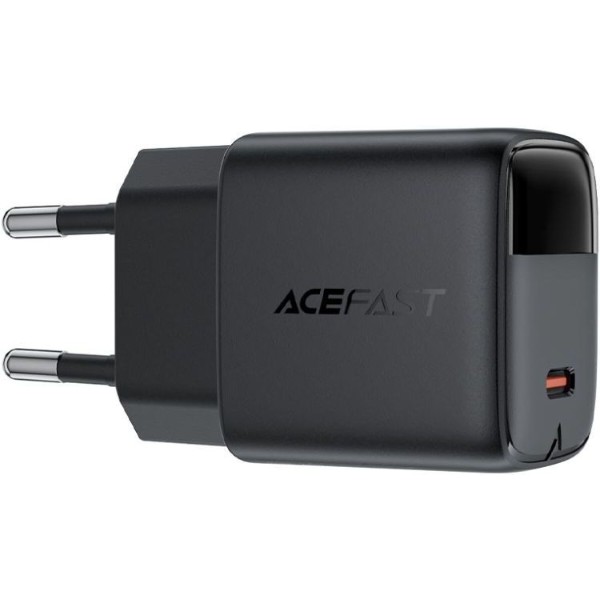 Фото - Сетевое зарядное устройство AceFast 1xUSB-C 20W Gan A113 Fast Charger with digital display black (6974316284413)
