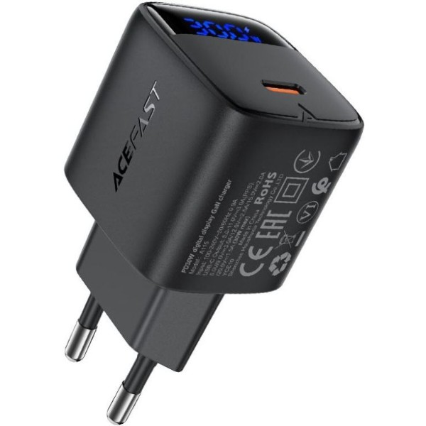Фото - Сетевое зарядное устройство AceFast 1xUSB-С 30W with digital display Gan A115 Black (6974316284444) Фото - Сетевое зарядное устройство AceFast 1xUSB-С 30W with digital display Gan A115 Black (6974316284444)