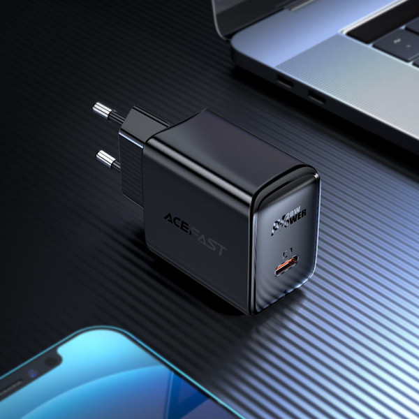 Фото - Мережевий зарядний пристрій AceFast A1 PD20W single USB-C charger Black (6974316280033)