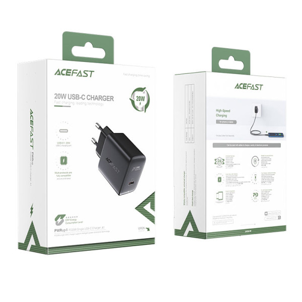 Фото - Мережевий зарядний пристрій AceFast A1 PD20W single USB-C charger Black (6974316280033)