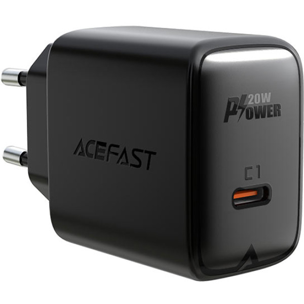 Фото - Мережевий зарядний пристрій AceFast A1 PD20W single USB-C charger Black (6974316280033)