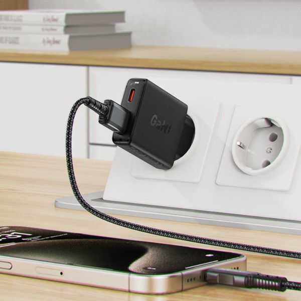 Фото - Сетевое зарядное устройство AceFast 2xUSB 30W (USB-C+USB-A) Gan A69 ultra-thin Fast Charger Black (6974316282709)