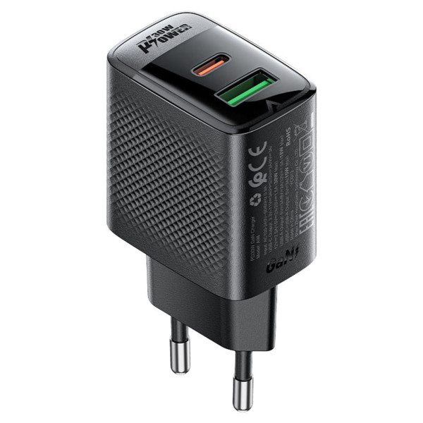 Фото - Мережевий зарядний пристрій AceFast 2xUSB 30W (USB-C+USB-A) Gan A98 Black (6974316283263)