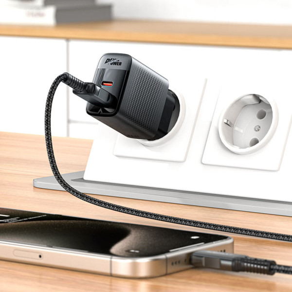 Фото - Мережевий зарядний пристрій AceFast 2xUSB 30W (USB-C+USB-A) Gan A98 Black (6974316283263)