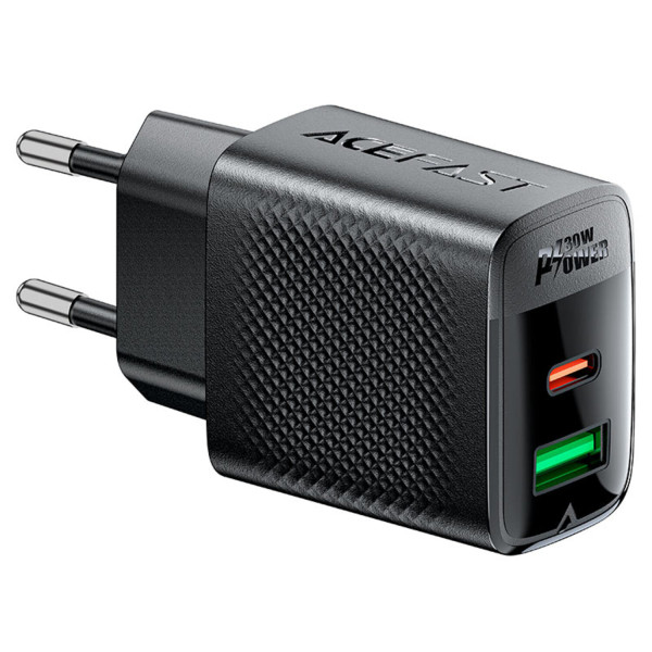 Фото - Мережевий зарядний пристрій AceFast 2xUSB 30W (USB-C+USB-A) Gan A98 Black (6974316283263)