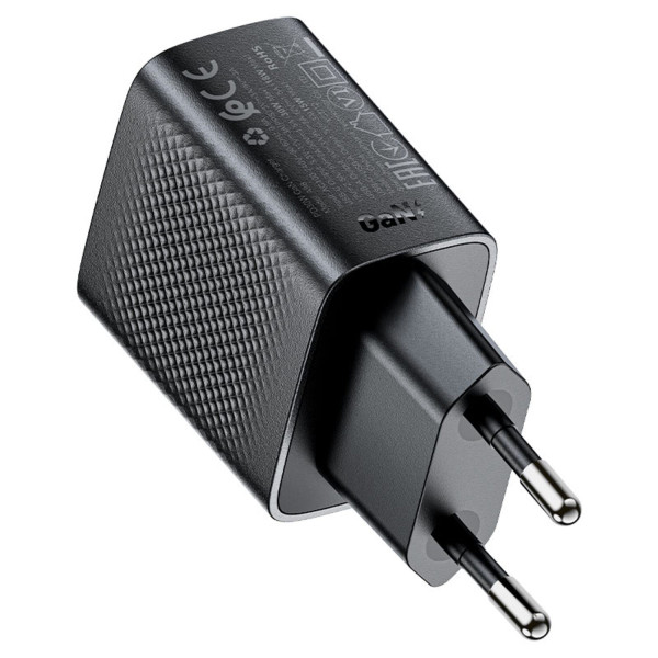 Фото - Мережевий зарядний пристрій AceFast 2xUSB 30W (USB-C+USB-A) Gan A98 Black (6974316283263)