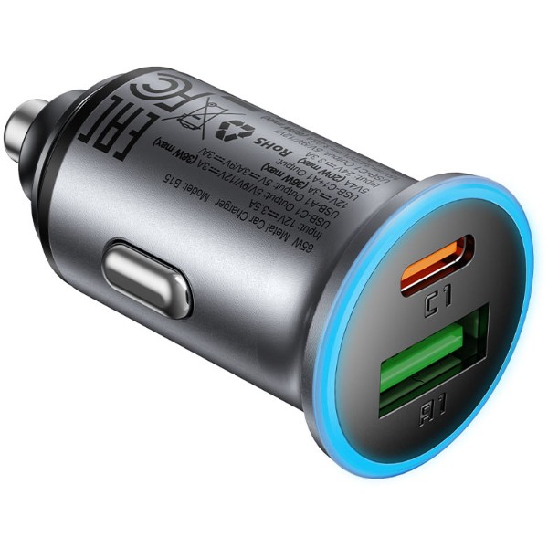 Фото - Автомобільний зарядний пристрій AceFast B15 65W USB-A+USB-C (6974316284963)