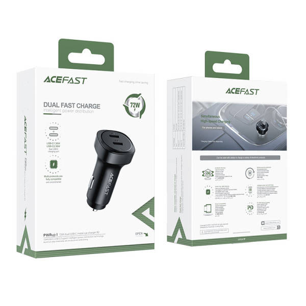 Фото - Автомобільний зарядний пристрій AceFast B2 72W dual USB-C (6974316280361)