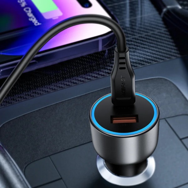 Фото - Автомобильное зарядное устройство AceFast B21 75W(USB-C+USB-A)car charger Metal Gray (6974316286684)
