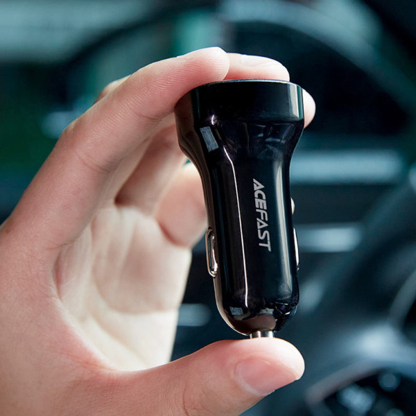 Фото - Автомобільний зарядний пристрій AceFast 2xUSB 66W (USB-C + USB-A) B4 with digital display (6974316280392)