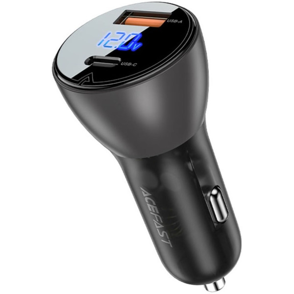 Фото - Автомобільний зарядний пристрій AceFast 2xUSB 63W (USB-C + USB-A) B6 with digital display (6974316280972)
