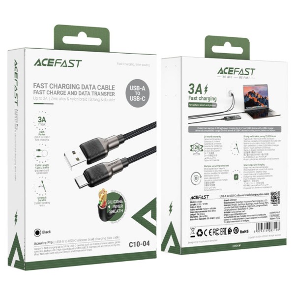 Фото - Кабель AceFast USB 2.0 USB-A to USB-C, 1,2 м, 3.0A, silicone braid C10-04 (6974316283126)